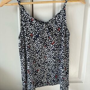 LOFT Black and White Floral Camisole with Red Accents